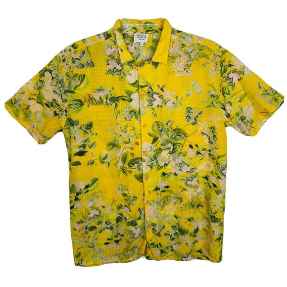 HEMANT & NANDITA Women's Yellow Floral Button Up Shirt S Short Sleeve Summer Top - Picture 1 of 7